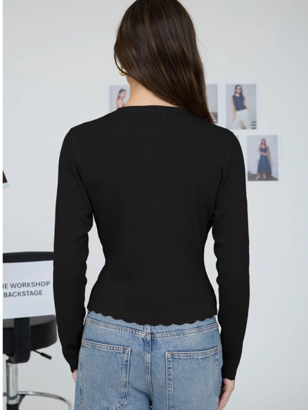 The Workshop Black Scalloped Button Front Knit Cardigan Sweater Small - Picture 2 of 3